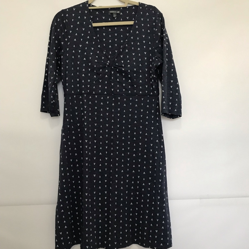 Toad&Co Navy Patterned V-Neck Midi Dress Size L